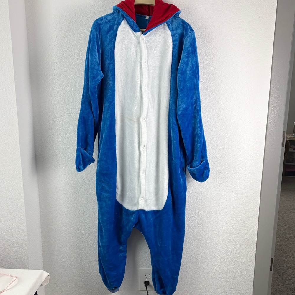 Blue and White Men's Onesie Costume or Loungewear Fleece